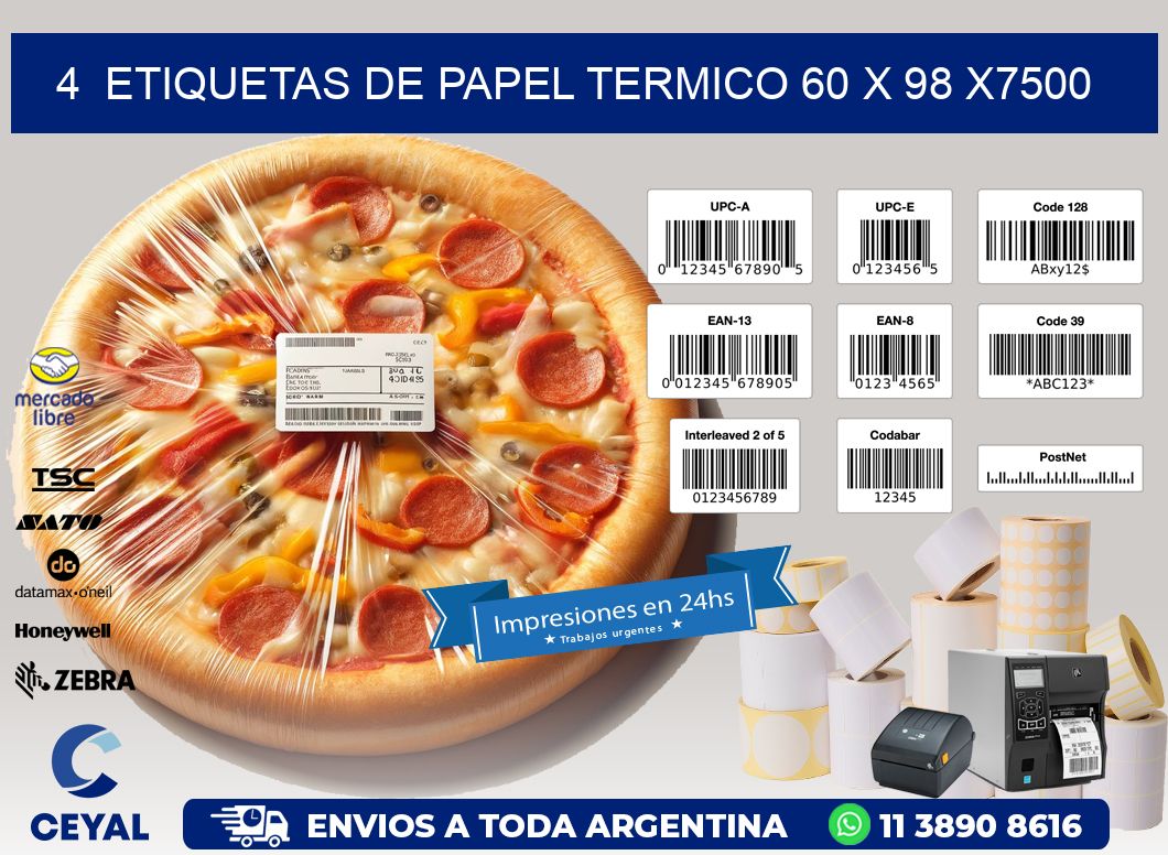 4  ETIQUETAS DE PAPEL TERMICO 60 x 98 X7500