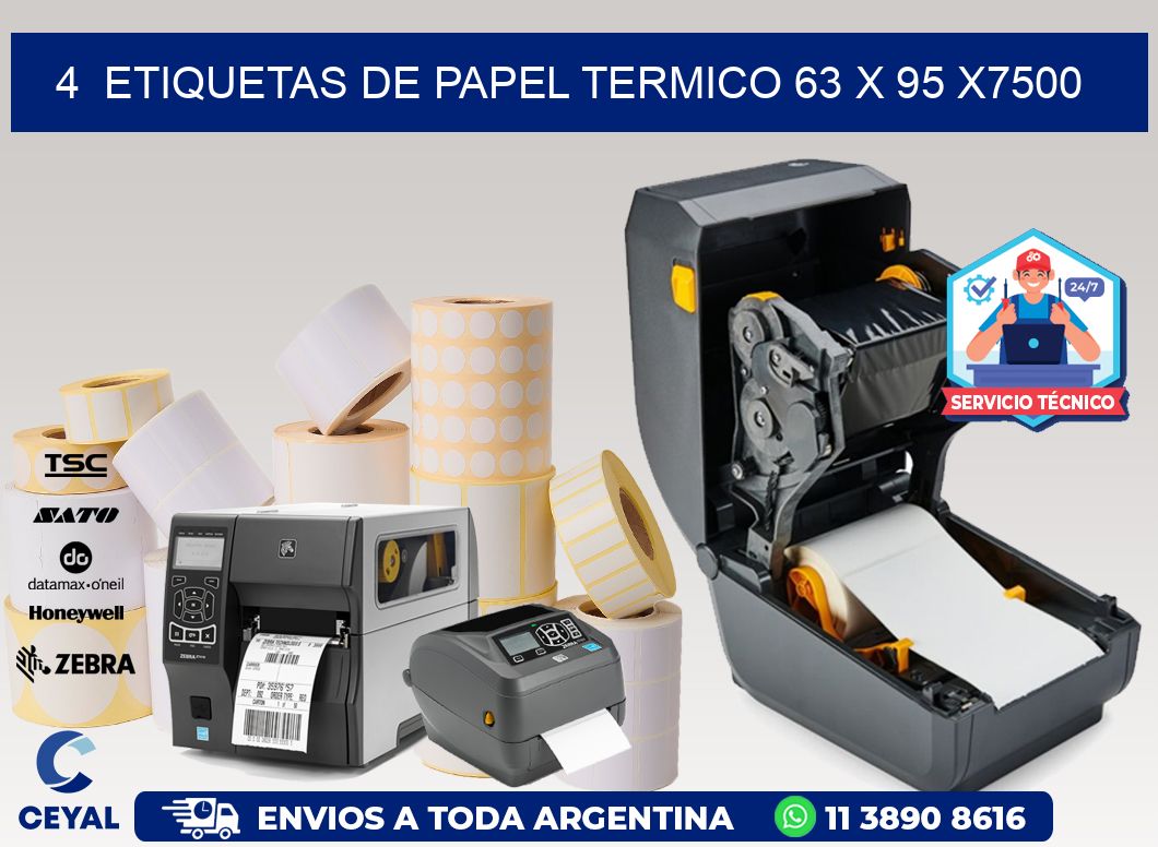 4  ETIQUETAS DE PAPEL TERMICO 63 x 95 X7500