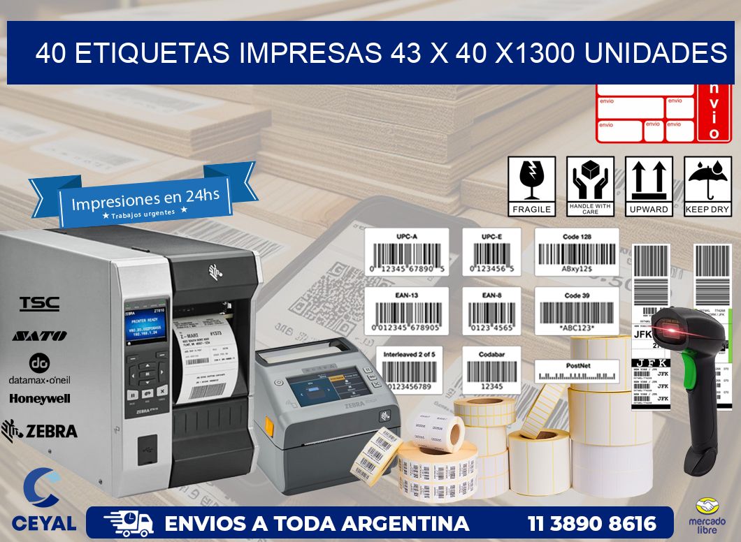 40 ETIQUETAS IMPRESAS 43 x 40 X1300 UNIDADES