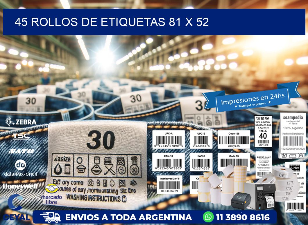 45 ROLLOS DE ETIQUETAS 81 x 52