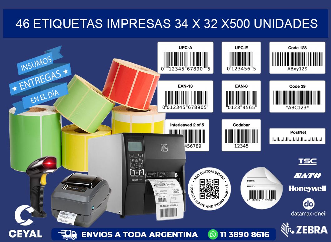 46 ETIQUETAS IMPRESAS 34 x 32 x500 UNIDADES