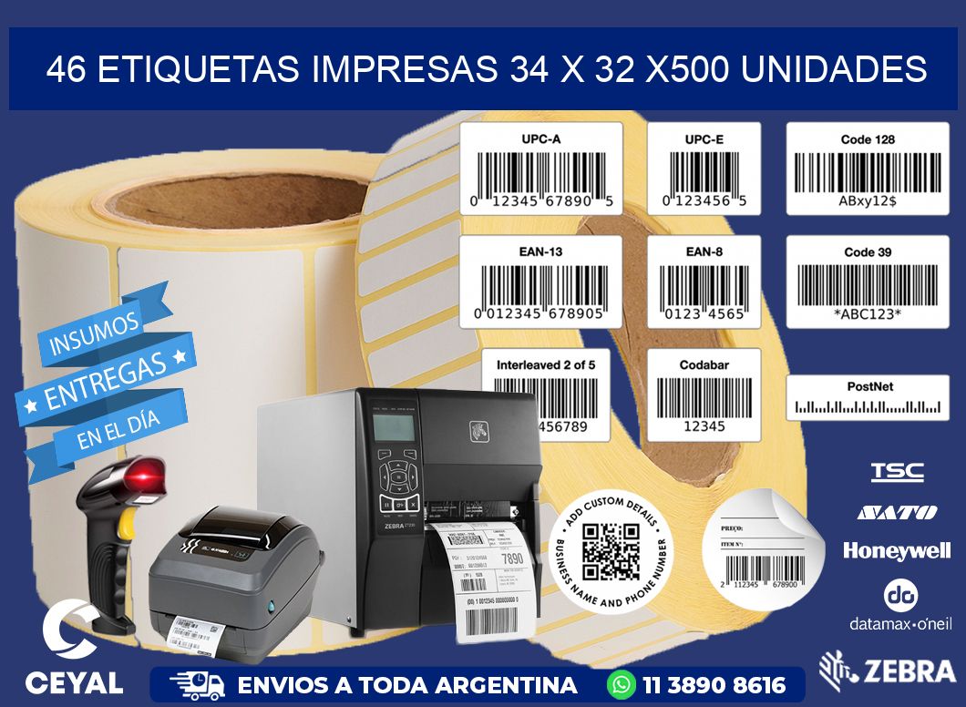 46 ETIQUETAS IMPRESAS 34 x 32 x500 UNIDADES