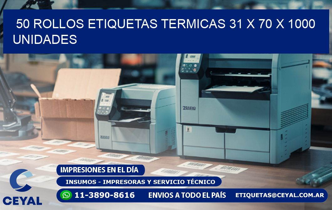 50 ROLLOS ETIQUETAS TERMICAS 31 x 70 X 1000 UNIDADES