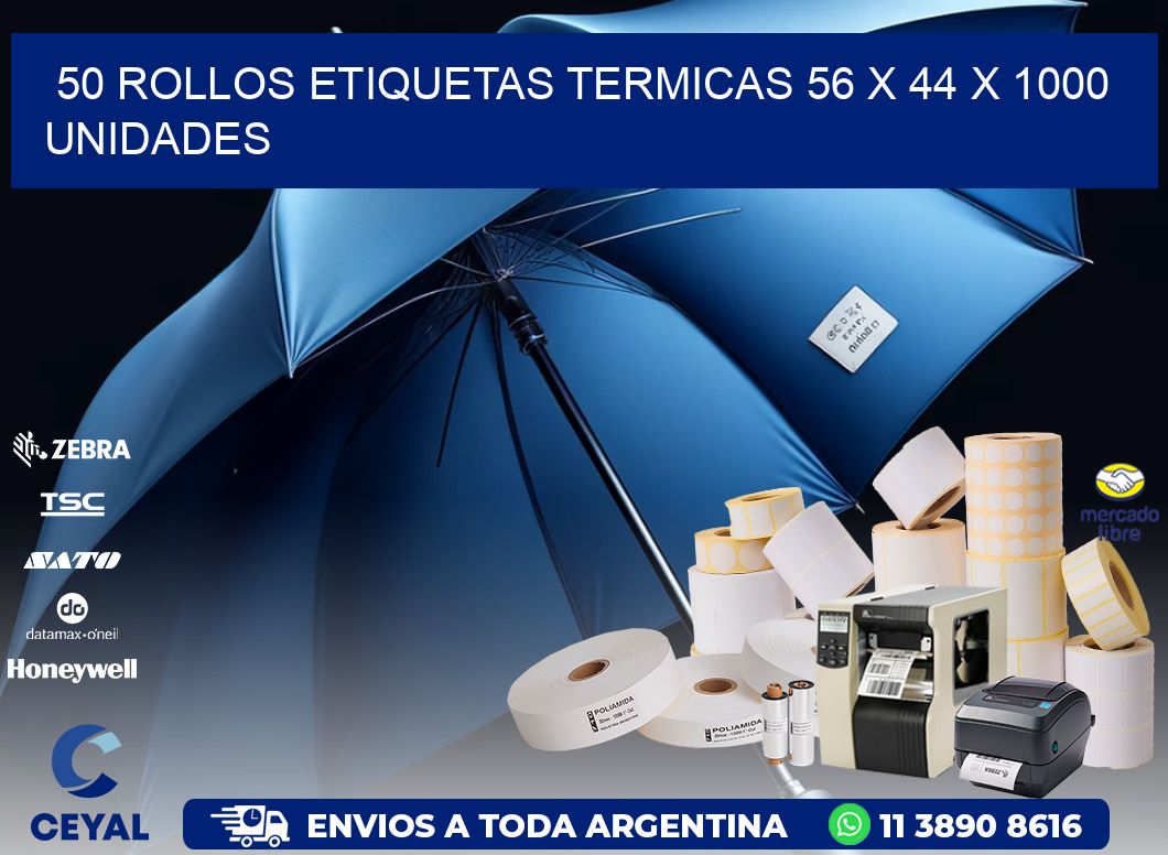 50 ROLLOS ETIQUETAS TERMICAS 56 x 44 X 1000 UNIDADES