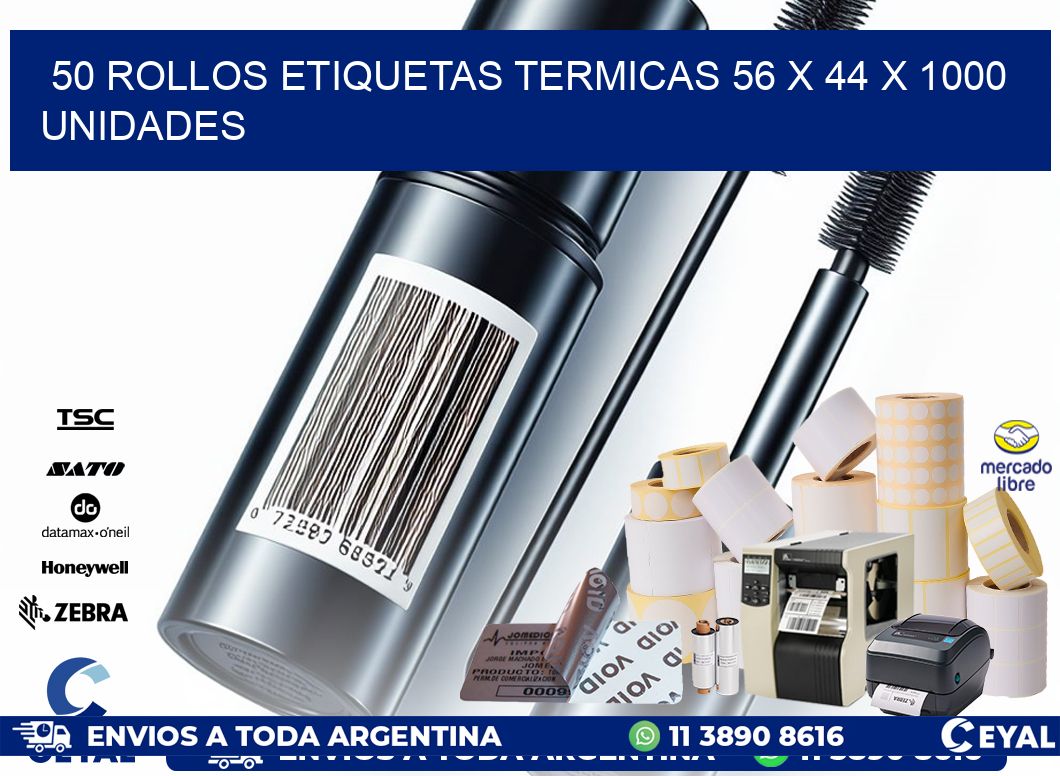 50 ROLLOS ETIQUETAS TERMICAS 56 x 44 X 1000 UNIDADES