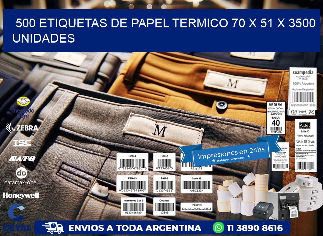 500 ETIQUETAS DE PAPEL TERMICO 70 x 51 X 3500 UNIDADES