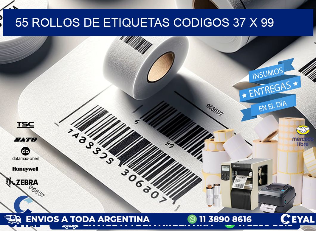55 ROLLOS DE ETIQUETAS CODIGOS 37 x 99