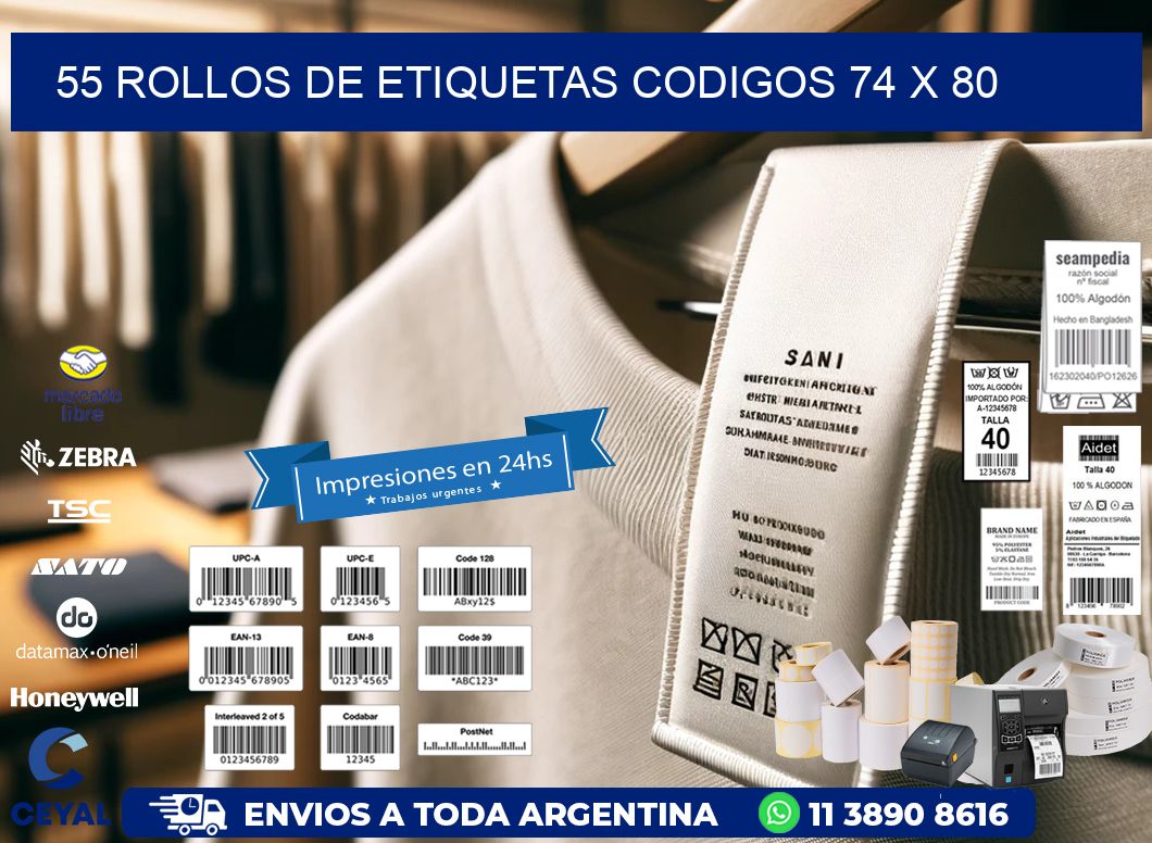 55 ROLLOS DE ETIQUETAS CODIGOS 74 x 80