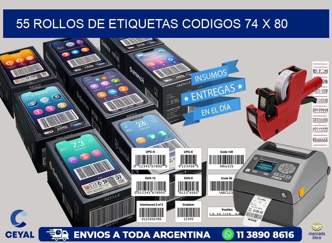 55 ROLLOS DE ETIQUETAS CODIGOS 74 x 80