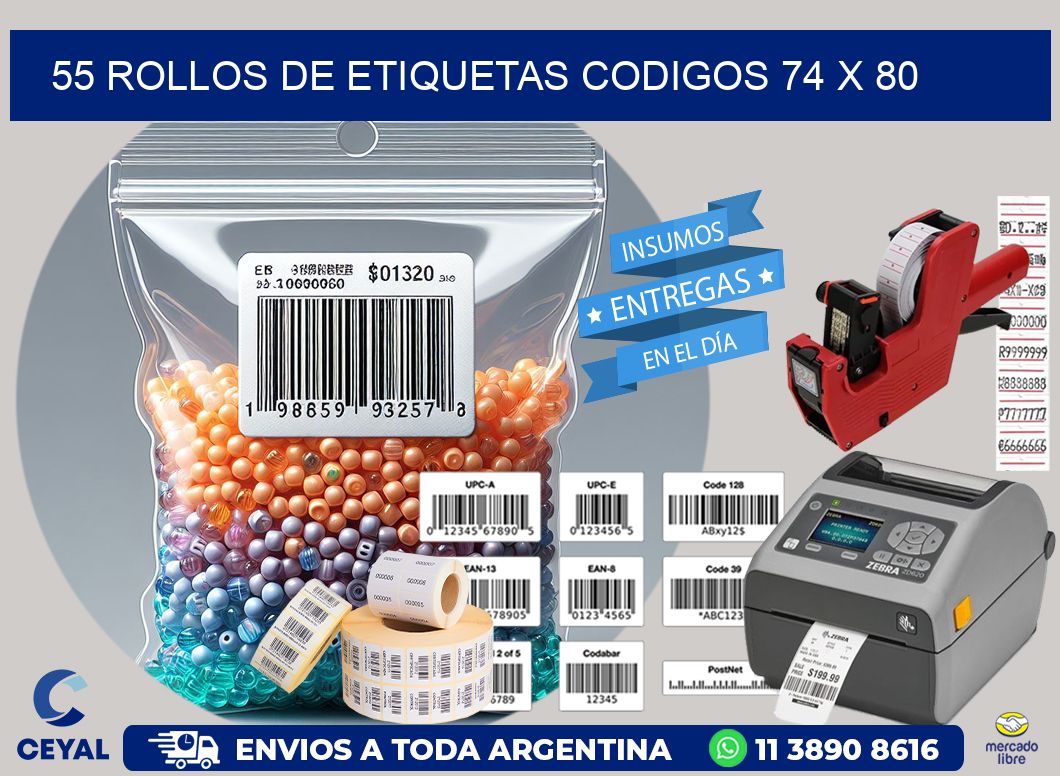 55 ROLLOS DE ETIQUETAS CODIGOS 74 x 80