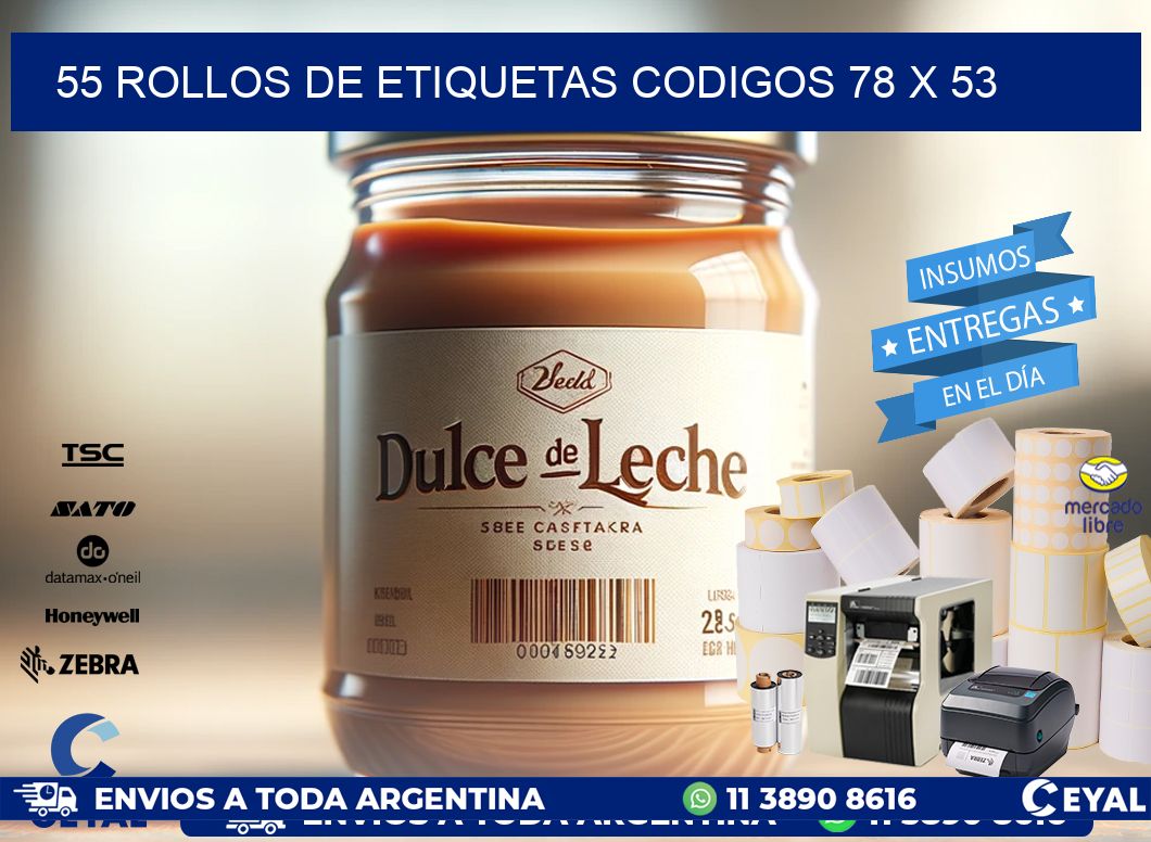 55 ROLLOS DE ETIQUETAS CODIGOS 78 x 53