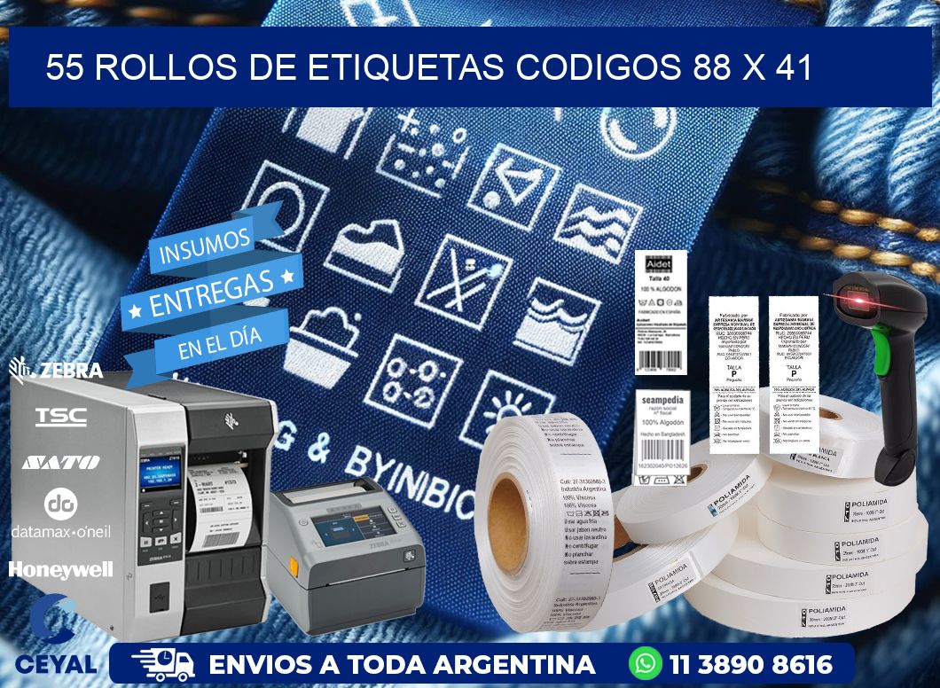 55 ROLLOS DE ETIQUETAS CODIGOS 88 x 41
