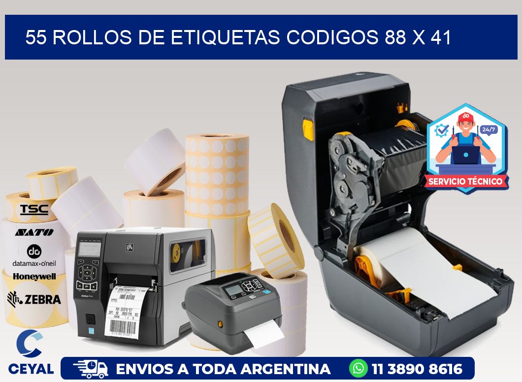 55 ROLLOS DE ETIQUETAS CODIGOS 88 x 41