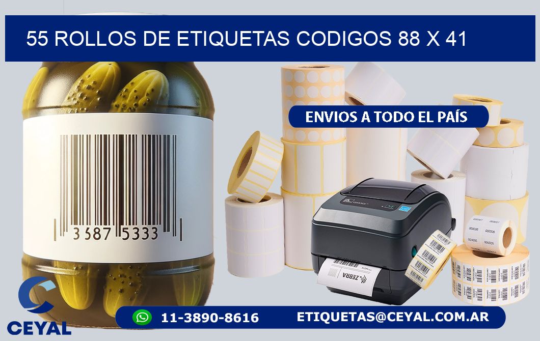 55 ROLLOS DE ETIQUETAS CODIGOS 88 x 41