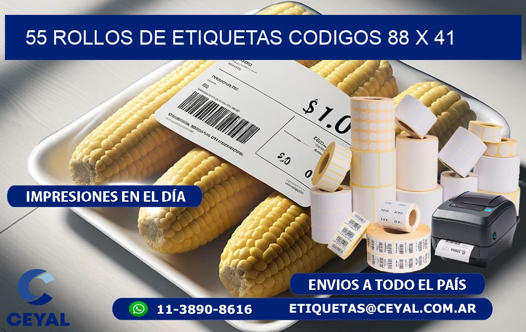 55 ROLLOS DE ETIQUETAS CODIGOS 88 x 41
