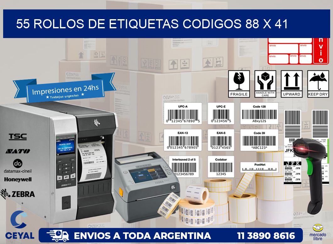 55 ROLLOS DE ETIQUETAS CODIGOS 88 x 41