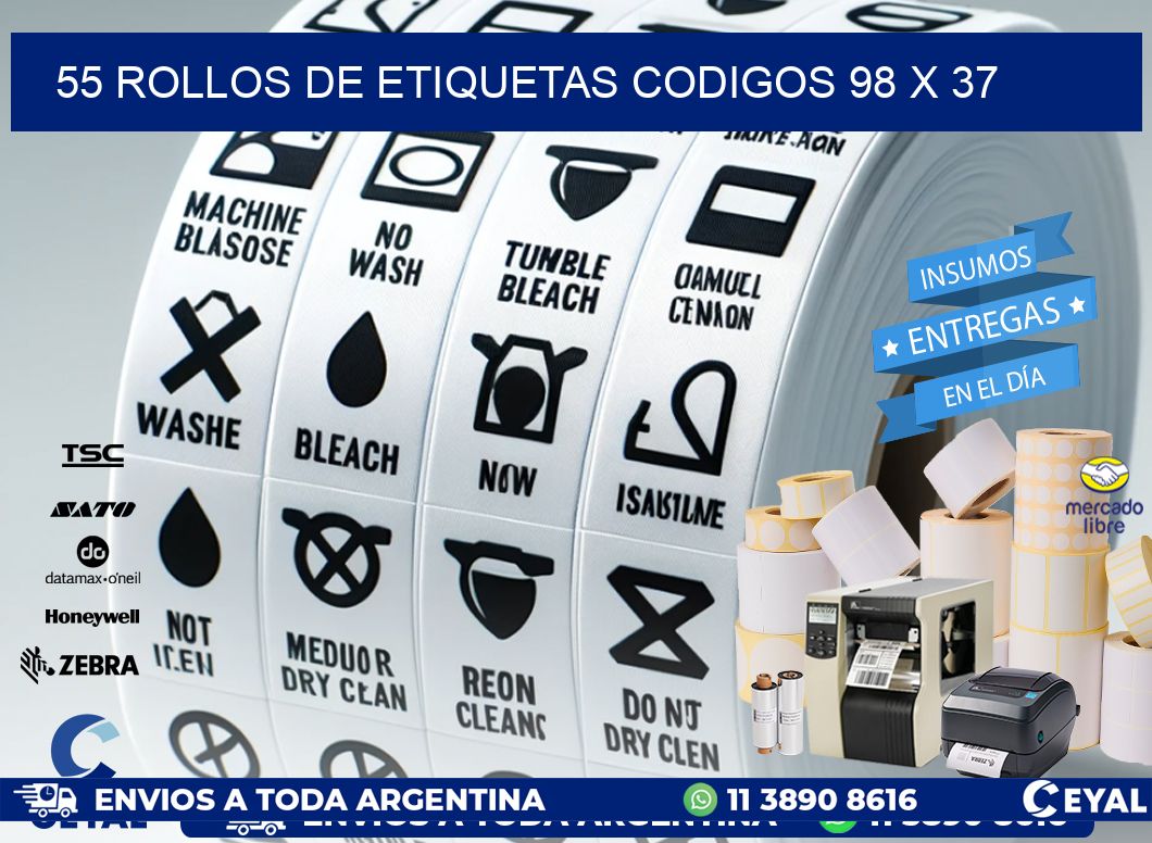 55 ROLLOS DE ETIQUETAS CODIGOS 98 x 37
