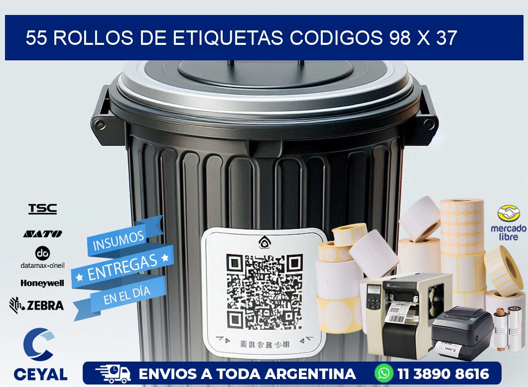 55 ROLLOS DE ETIQUETAS CODIGOS 98 x 37