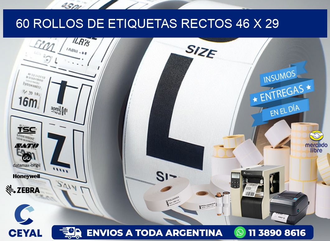 60 ROLLOS DE ETIQUETAS RECTOS 46 x 29