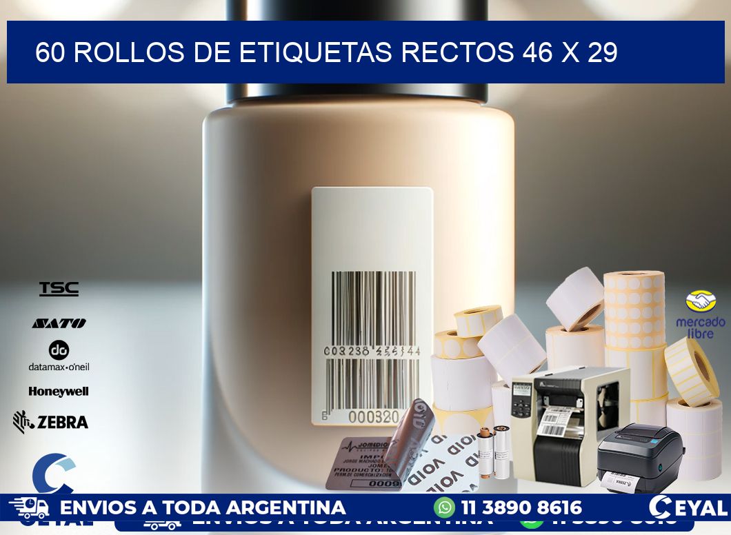 60 ROLLOS DE ETIQUETAS RECTOS 46 x 29