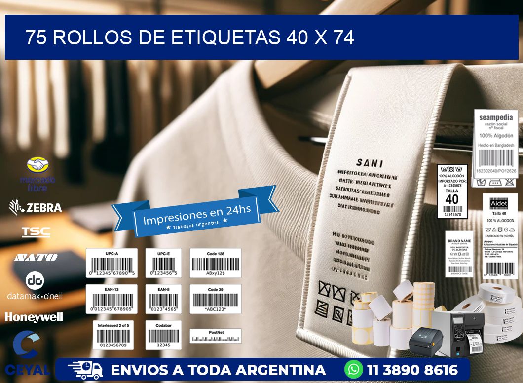 75 ROLLOS DE ETIQUETAS 40 x 74