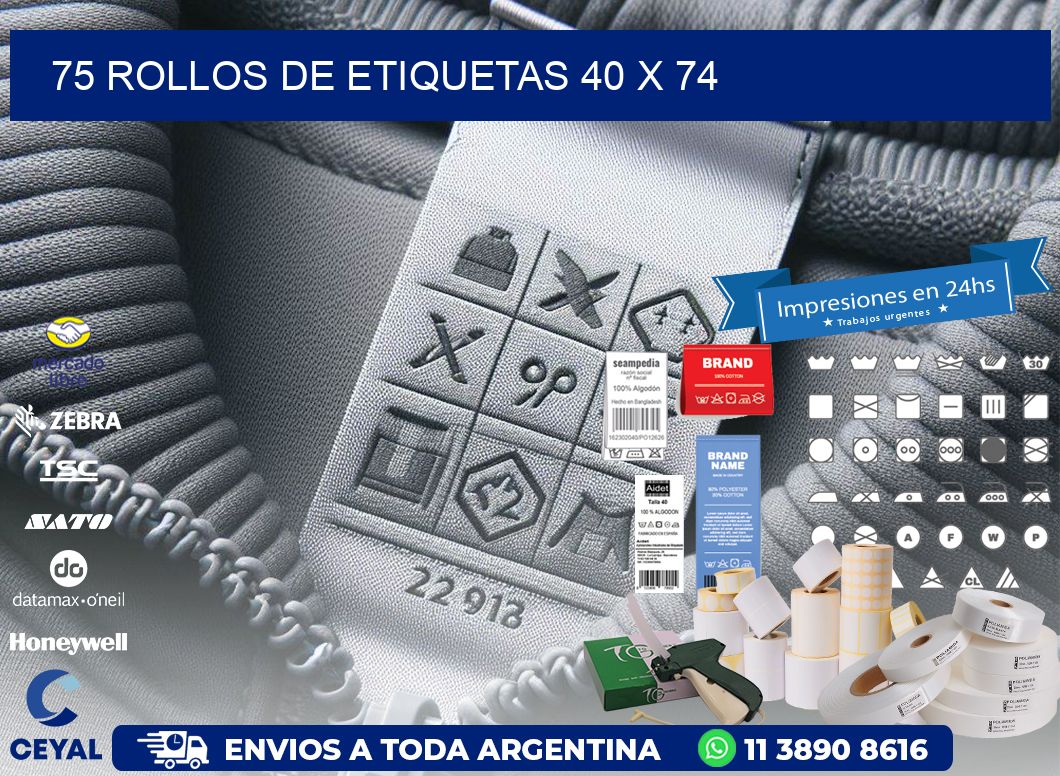 75 ROLLOS DE ETIQUETAS 40 x 74