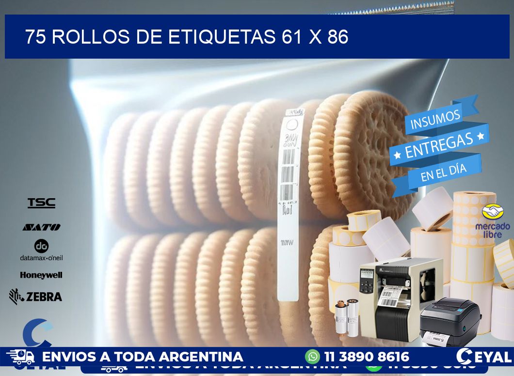 75 ROLLOS DE ETIQUETAS 61 x 86