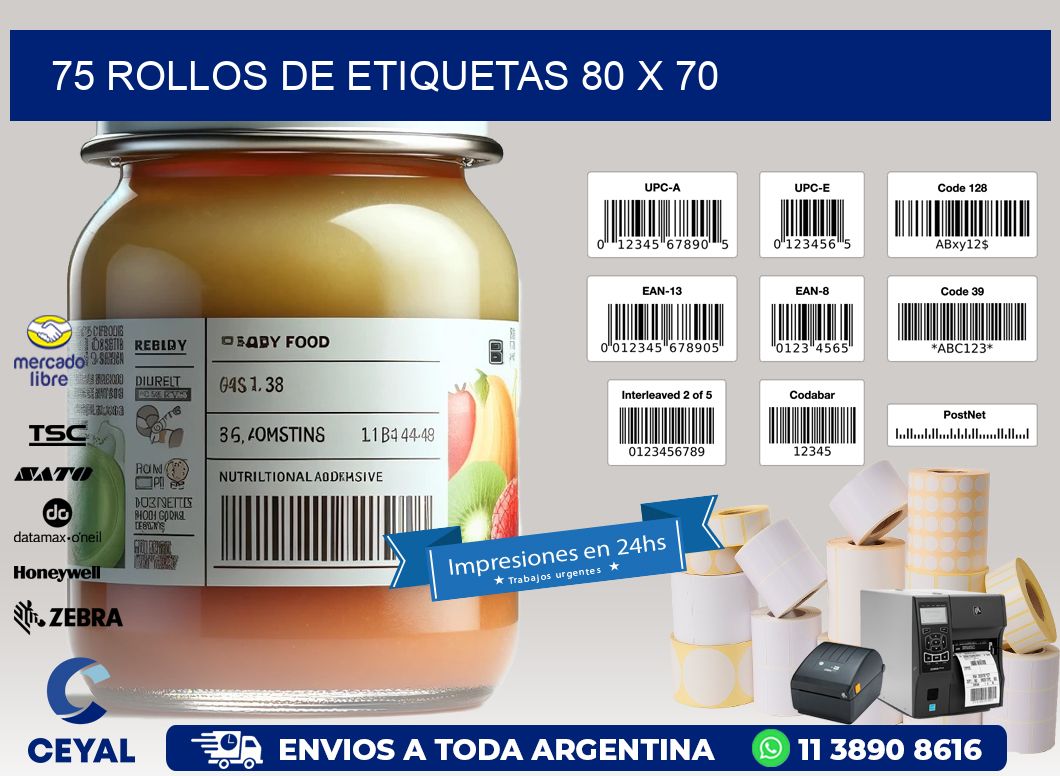 75 ROLLOS DE ETIQUETAS 80 x 70