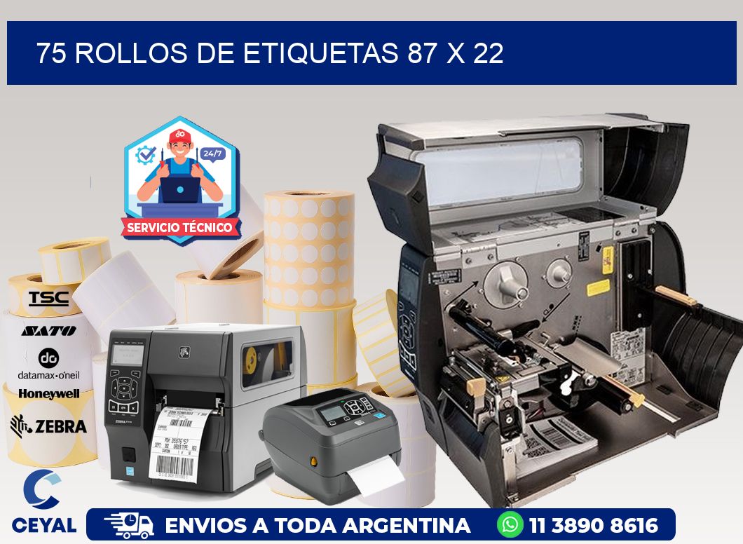 75 ROLLOS DE ETIQUETAS 87 x 22