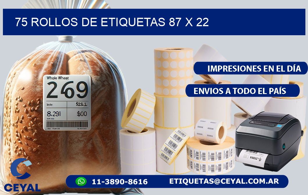75 ROLLOS DE ETIQUETAS 87 x 22