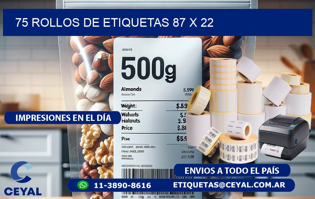 75 ROLLOS DE ETIQUETAS 87 x 22