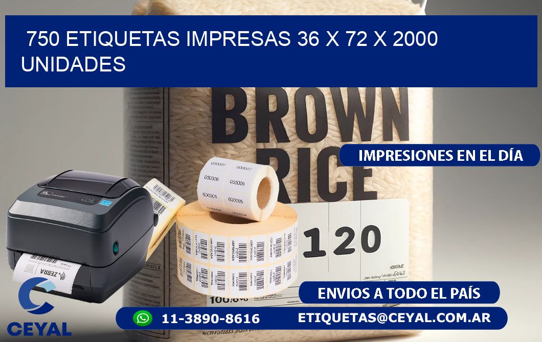 750 ETIQUETAS IMPRESAS 36 x 72 X 2000 UNIDADES