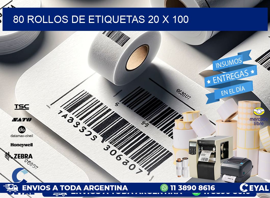 80 ROLLOS DE ETIQUETAS 20 x 100