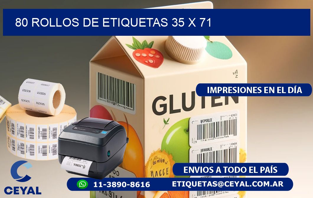 80 ROLLOS DE ETIQUETAS 35 x 71