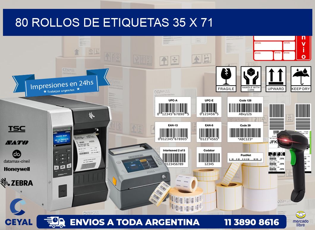 80 ROLLOS DE ETIQUETAS 35 x 71
