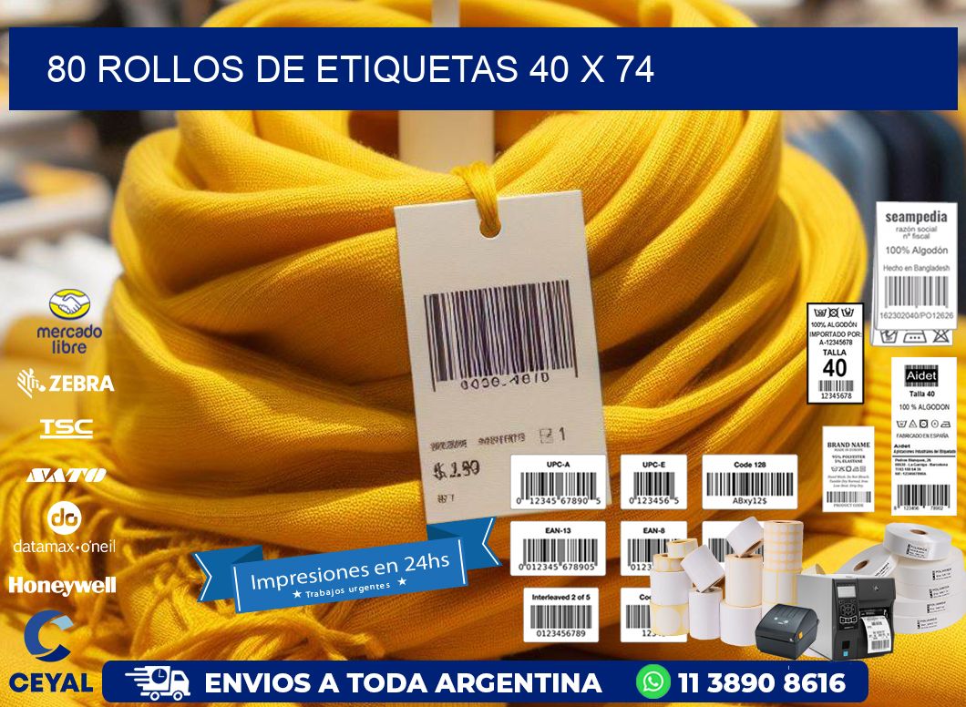 80 ROLLOS DE ETIQUETAS 40 x 74