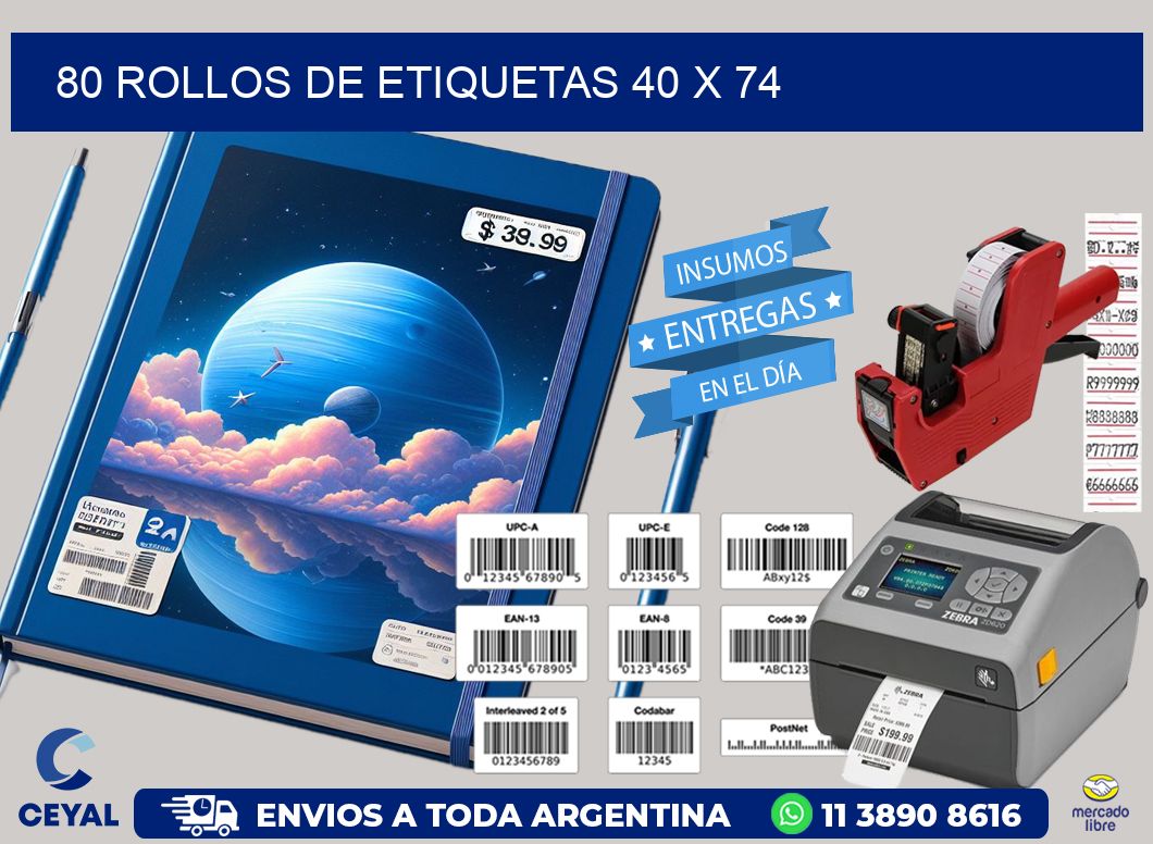 80 ROLLOS DE ETIQUETAS 40 x 74