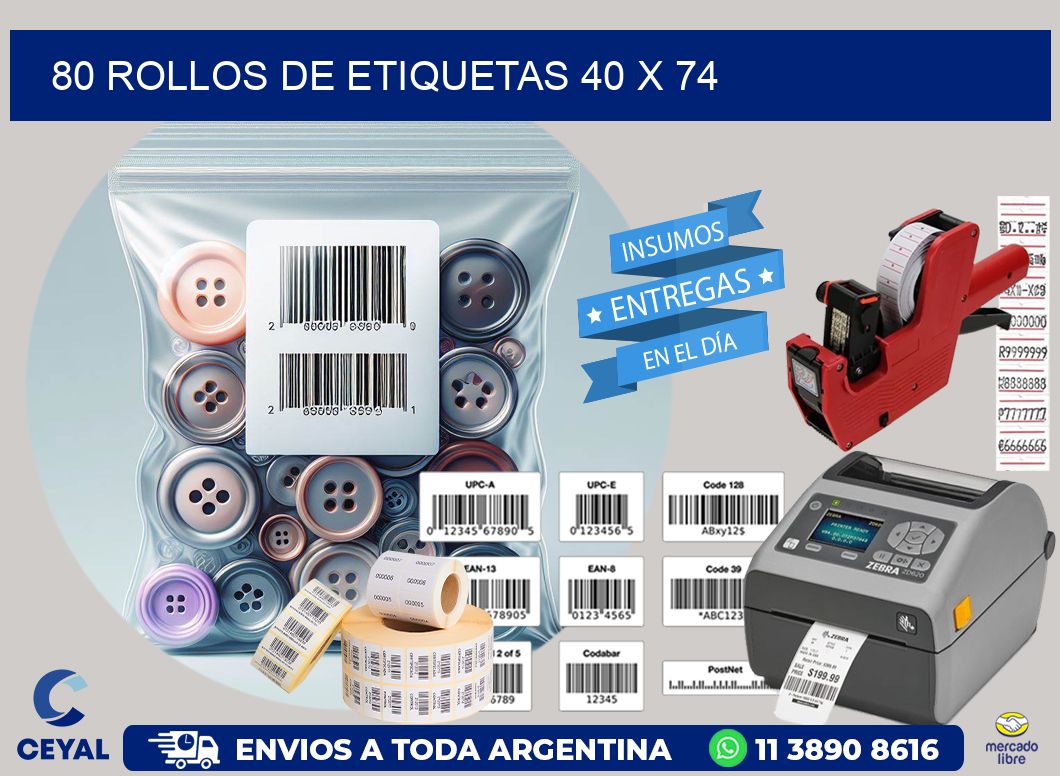 80 ROLLOS DE ETIQUETAS 40 x 74