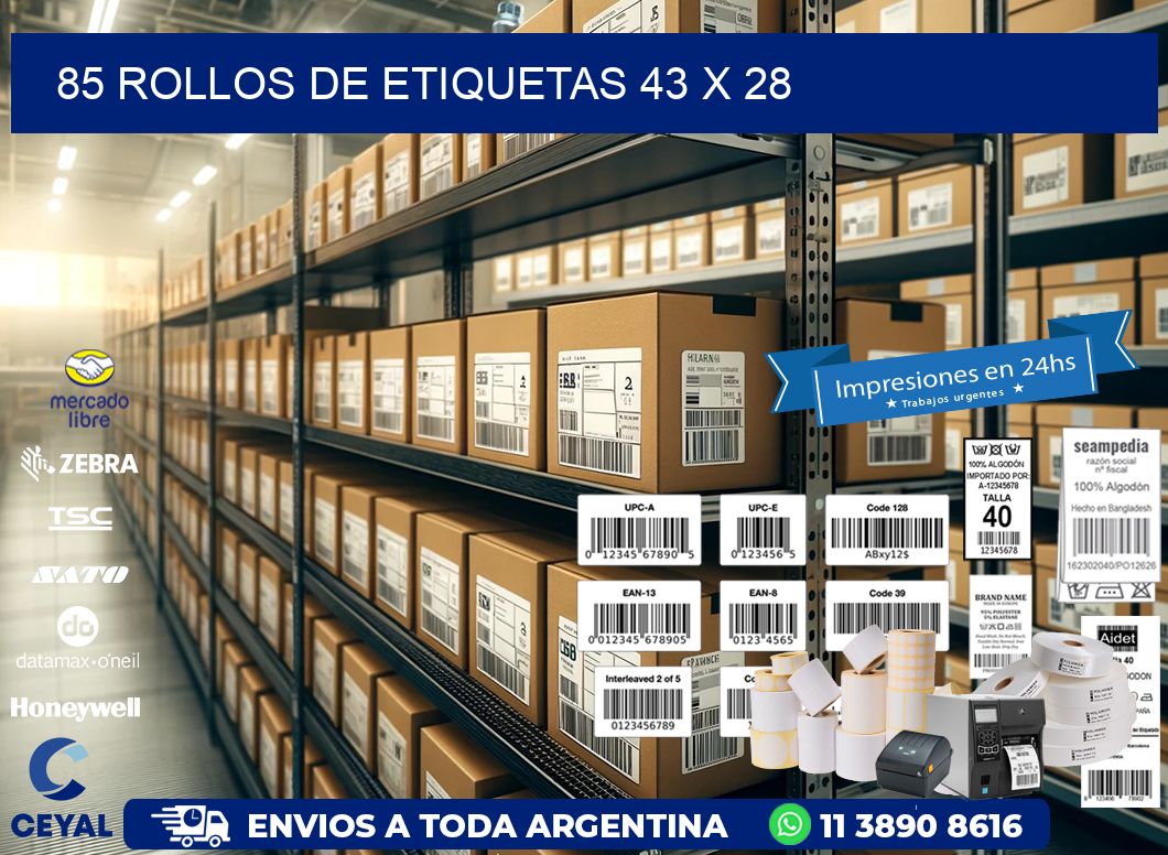 85 ROLLOS DE ETIQUETAS 43 x 28