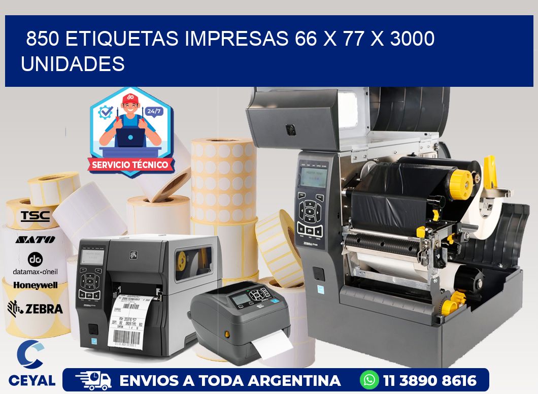 850 ETIQUETAS IMPRESAS 66 x 77 X 3000 UNIDADES