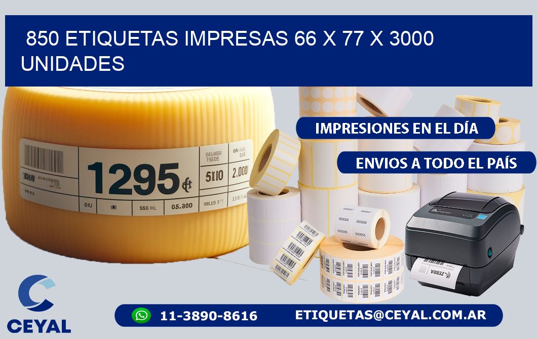 850 ETIQUETAS IMPRESAS 66 x 77 X 3000 UNIDADES