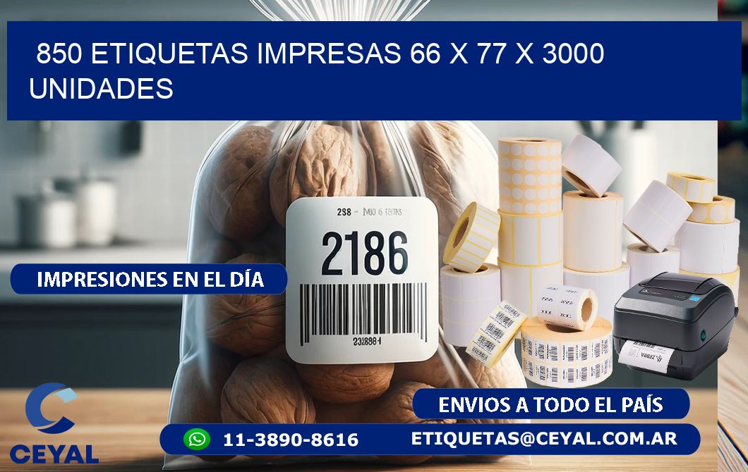 850 ETIQUETAS IMPRESAS 66 x 77 X 3000 UNIDADES