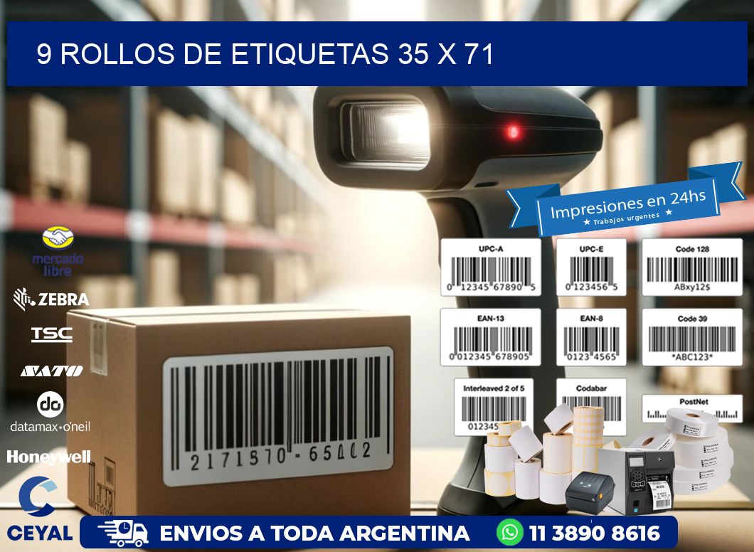 9 ROLLOS DE ETIQUETAS 35 x 71
