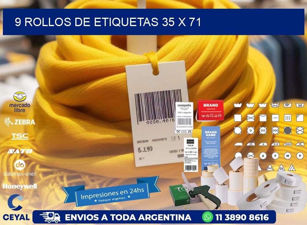 9 ROLLOS DE ETIQUETAS 35 x 71