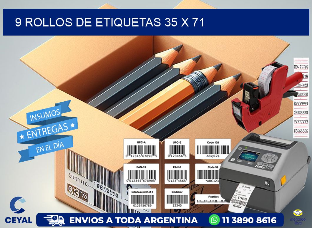 9 ROLLOS DE ETIQUETAS 35 x 71