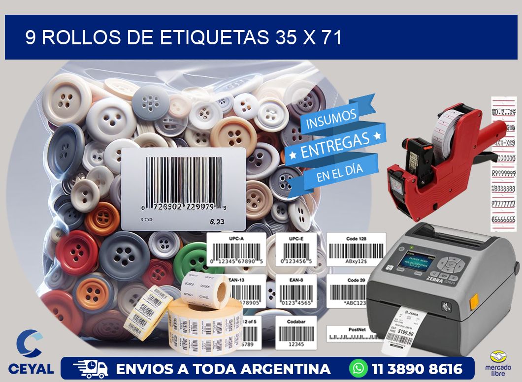 9 ROLLOS DE ETIQUETAS 35 x 71