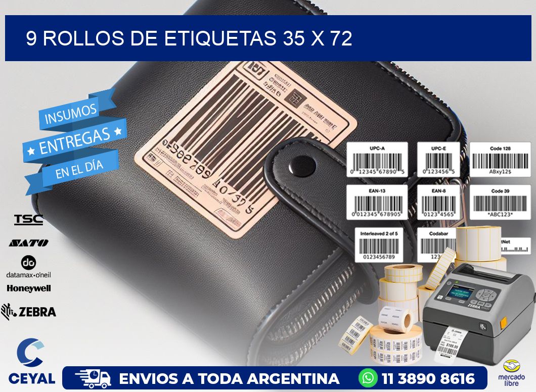9 ROLLOS DE ETIQUETAS 35 x 72