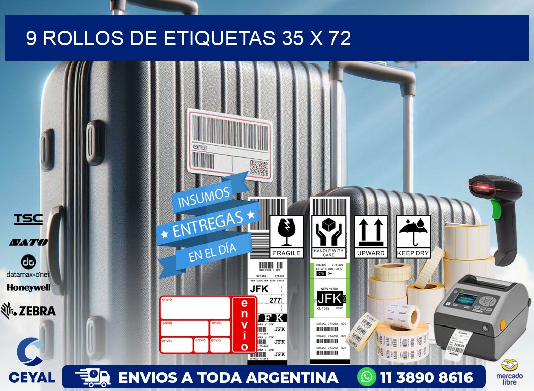 9 ROLLOS DE ETIQUETAS 35 x 72