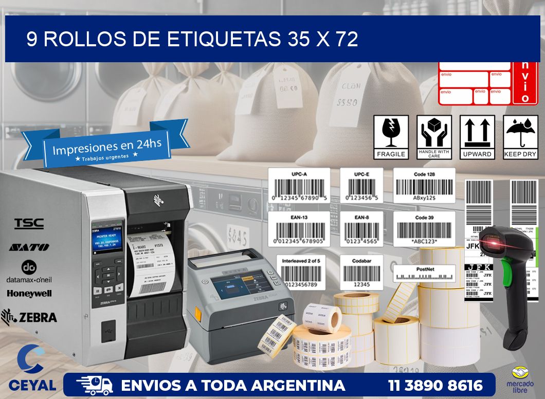 9 ROLLOS DE ETIQUETAS 35 x 72