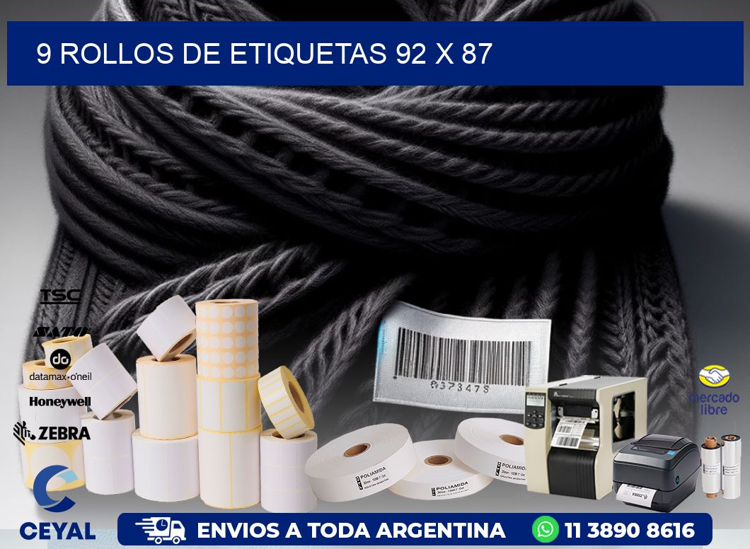 9 ROLLOS DE ETIQUETAS 92 x 87